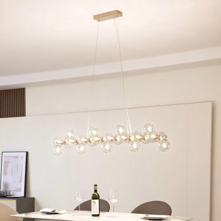 Lampada a sospensione in vetro Naelen Lucande, dimmerabile, Ottone / Oro, Soggiorno / Sala da pranzo, Metallo, Moderno, Lampada a sospensione