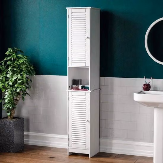 Cassa da bagno con porte scorrevoli - soluzione di archiviazione - 1 pezzo - bianco - legno