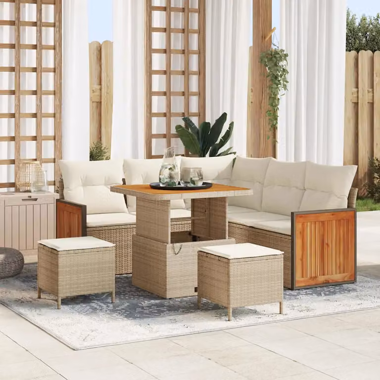 Set Divano da Giardino vidaXL 9 Pezzi a Forma di L con Cuscini Beige e Bianco