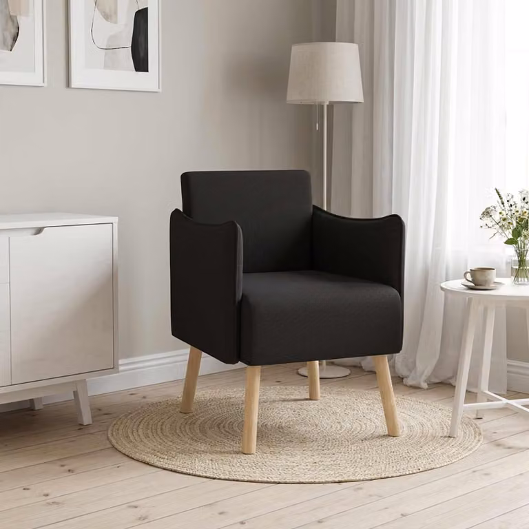 Sedia d'accento moderna vidaXL in velluto nero con braccioli e struttura in legno