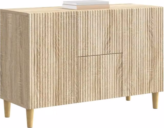 Credenza moderna in legno ingegnerizzato Rovere Sonoma, colore marrone e beige, L 89 x P 34,5 x H 60 cm