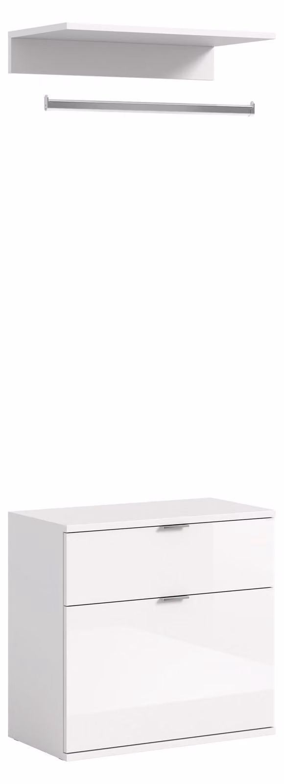Comodino con ripiano a parete, bianco lucido, 61x62x34 cm