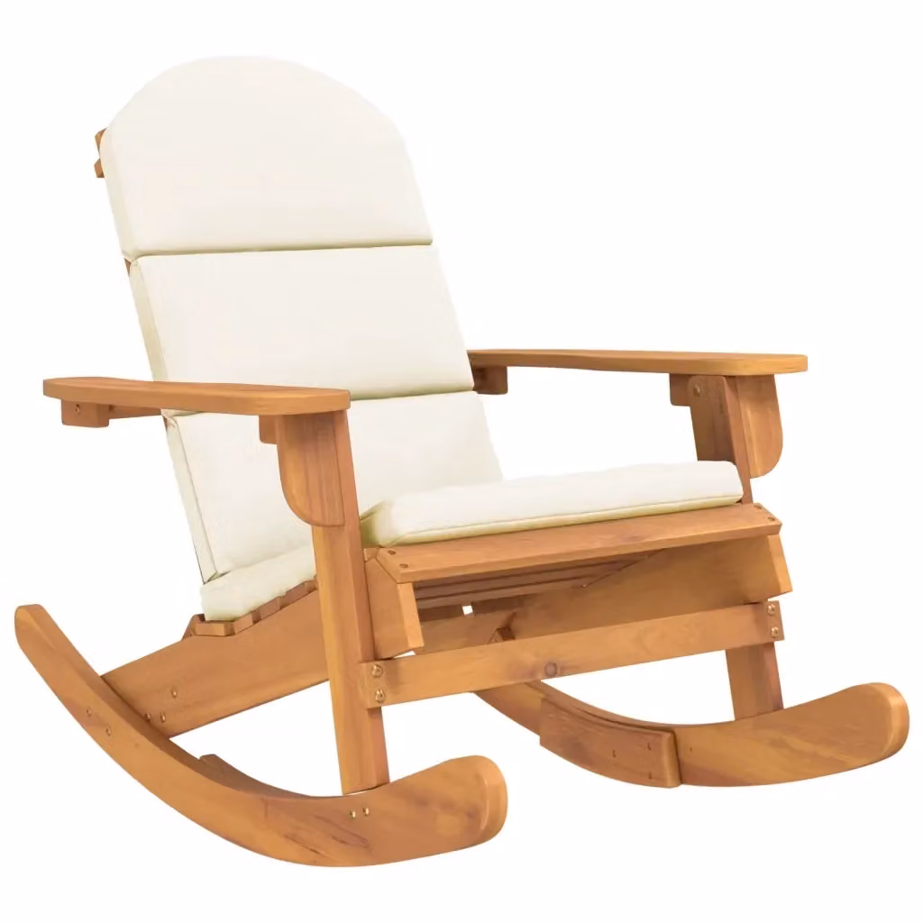 Sedia a Dondolo Adirondack con Cuscini vidaXL in Legno di Acacia Olio, Bianca, con Rotazione 360 Gradi – 2