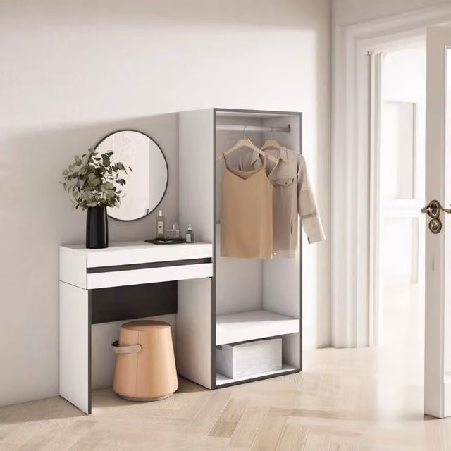 Consolle Ingresso, 130x35x145cm, Con cassetto, Armadio Aperto, Bianco RF3439