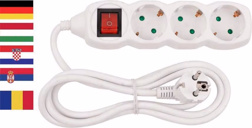 Cavo Strend Pro GER DG-805BK, con presa tedesca, 3.00 m, 5 prese, HU, RO, SRB, CRO + interruttore