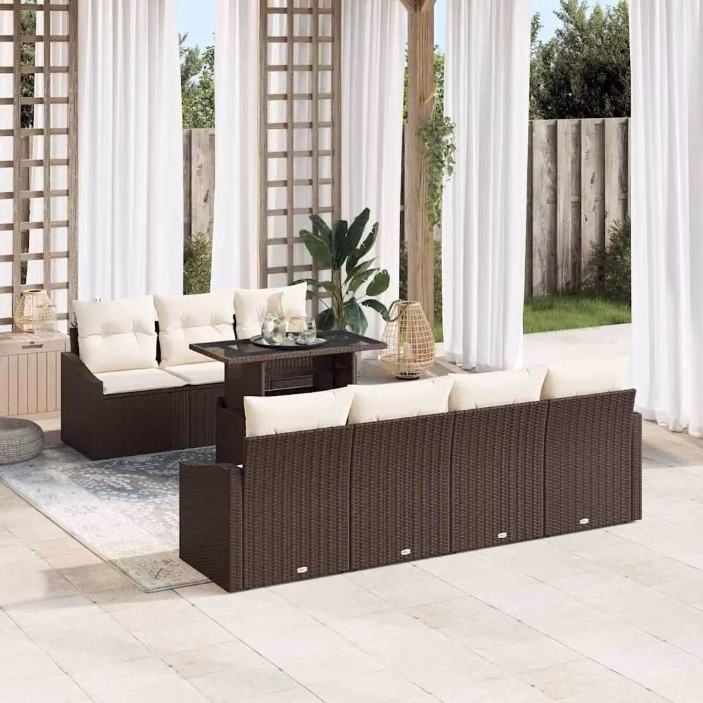 Maison Exclusive - Set da giardino composto da 8 pezzi, divano in rattan sintetico marrone