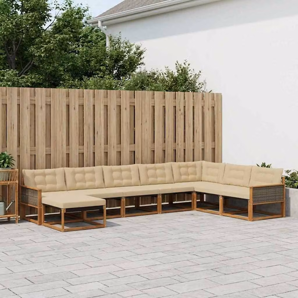 Set di divani da esterno vidaXL 8 pz in legno di acacia con cuscini beige e marrone