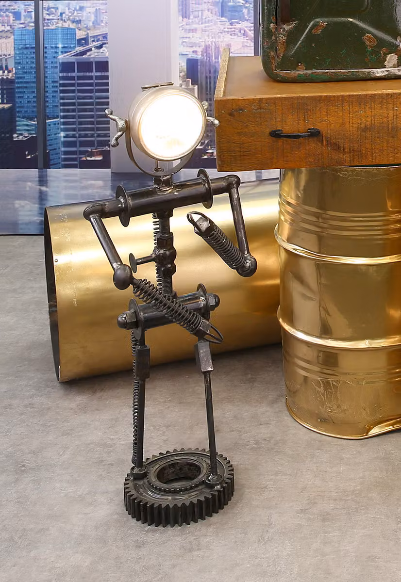 Gilde Tischleuchte, "Roboter", Robotermotiv, Eisen, schwarz, VE 1, L. 20 cm, B. 30 cm, H. 82 cm 84050