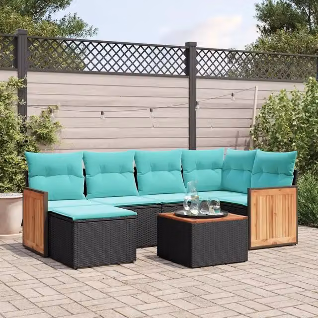 Set Divani da Giardino 7 pz con Cuscini Nero in Polyrattan 3227863