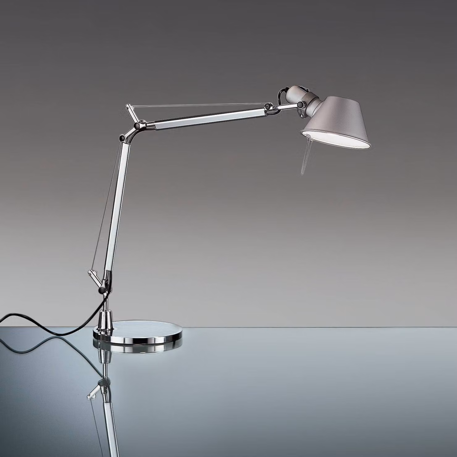 Artemide Lampada da scrivania Tolomeo Mini, dimmerabile, Cromo / Argento, Soggiorno / Sala da pranzo, Alluminio, Design, Lampada da tavolo
