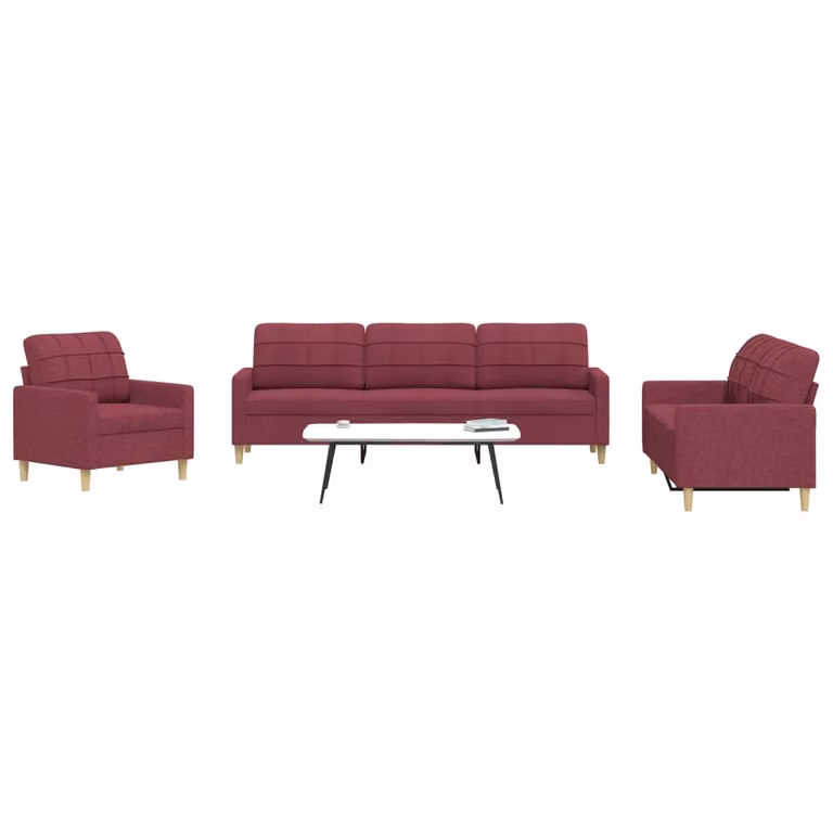 Set di divani 3 pezzi vidaXL in tessuto rosso con struttura in metallo per soggiorno