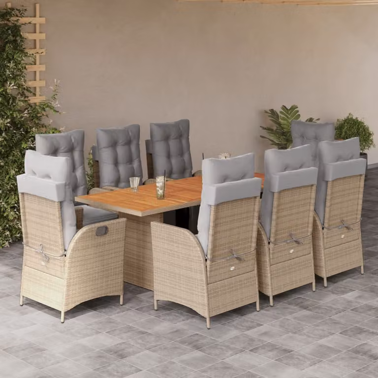 Maison Exclusive - Set da pranzo da giardino 9 pezzi con cuscini, miscela di rattan sintetico beige