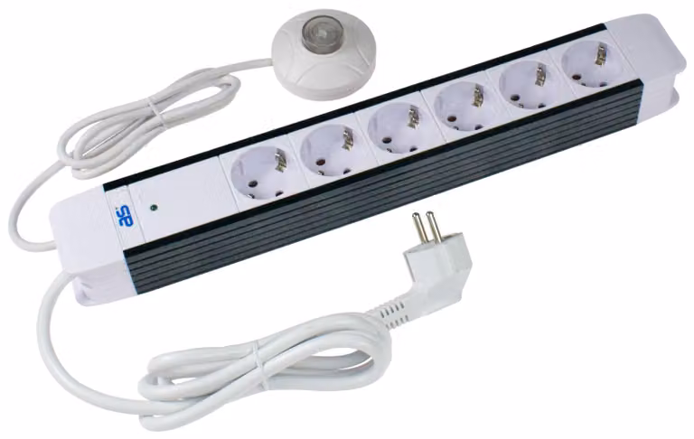 as-Schwabe Multipresa a 6 prese con cavo da 1,5 m, interruttore a pedale e spina Schuko IP20