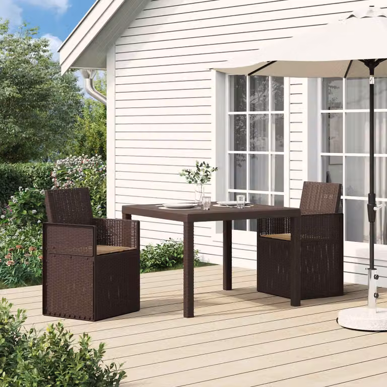 Set di 2 sedie da giardino e terrazzo vidaXL in plastica resistente ai raggi UV, colore marrone e beige