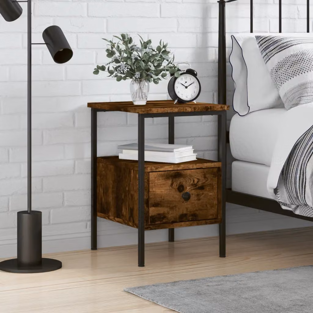 Comodino vidaXL in Rovere Fumo e Legno Multistrato, Colore Marrone, L/P/H: 34 x 36 x 50 cm