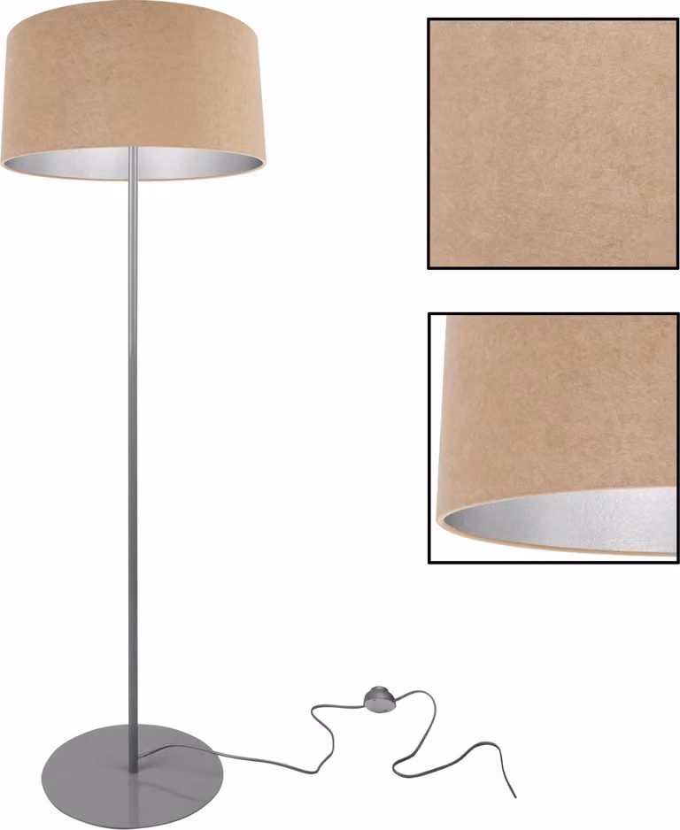 Lampada da terra, treppiede, cromo, paralume in velluto