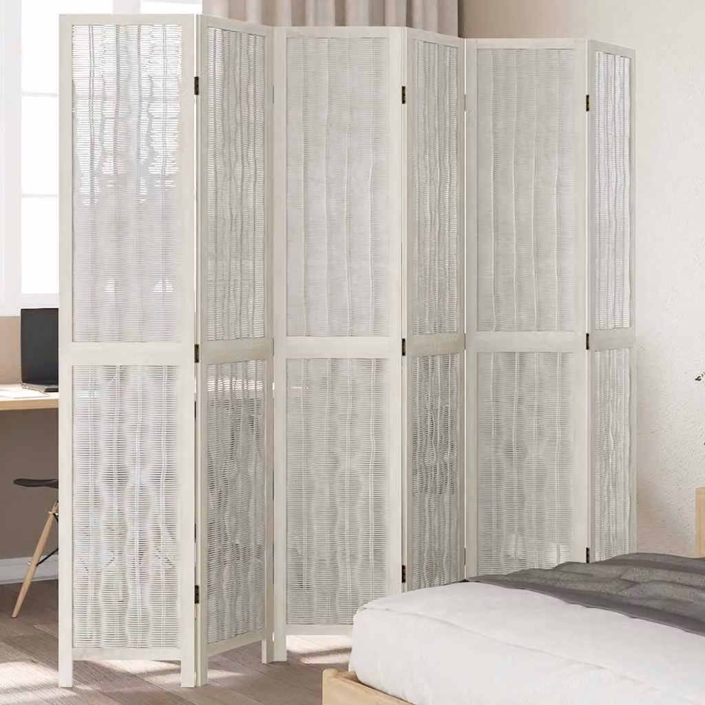 Divisorio Ambienti vidaXL con 6 Pannelli in Legno Massello di Paulownia Bianco