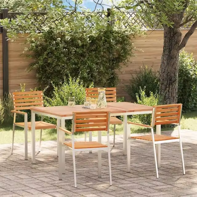 Set da pranzo per giardino e terrazzo vidaXL in legno di teak e acciaio inossidabile marrone, 5 pezzi – 1