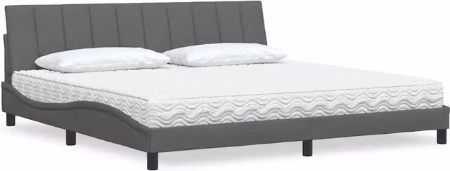 Letto con Materasso Hanko vidaXL in Tessuto Grigio e Bianco L/P/H: 200 x 200 x 74,5 cm – 2