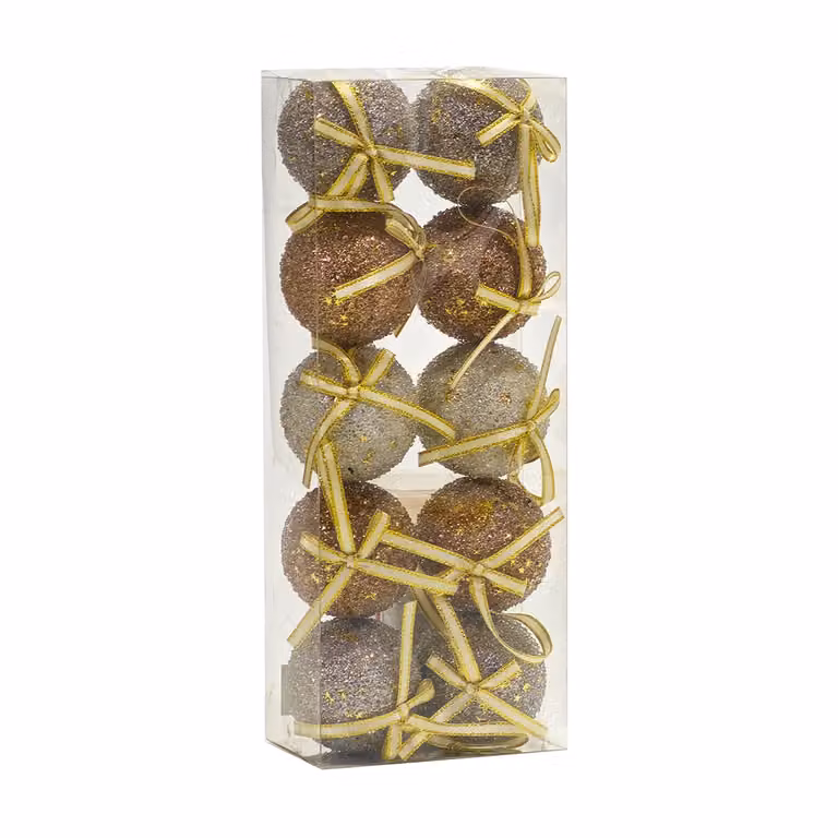 Set di 10 palline di Natale Vestiamo Casa in plastica, colore oro, diametro: 6 cm