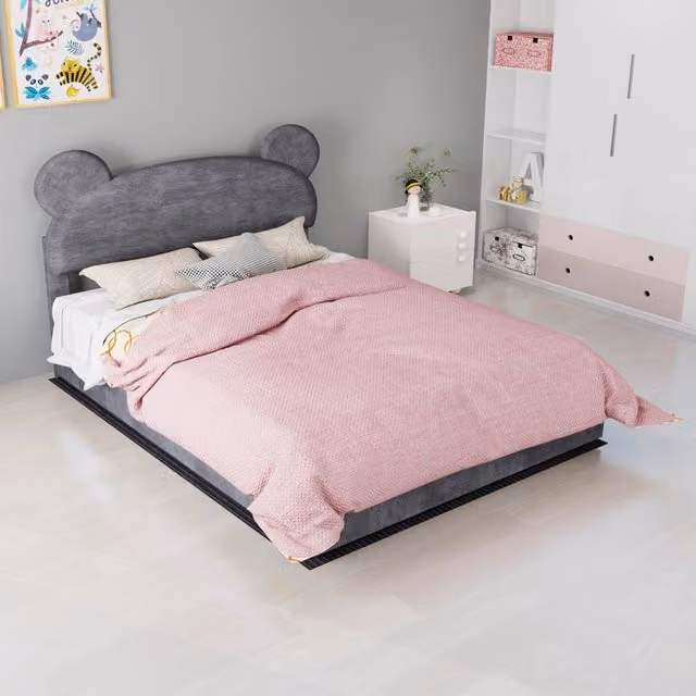 letto imbottito tessuto metallo grigio 140 x 200 cm