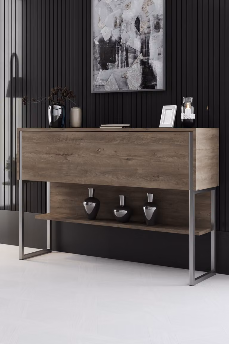 Skye Decor, Luxe - Silver, Walnut, Comò, Argento, 100% PANNELLI DI PARTICELLE RIVESTITI IN MELAMMINA, 120 x 30 x 80 cm