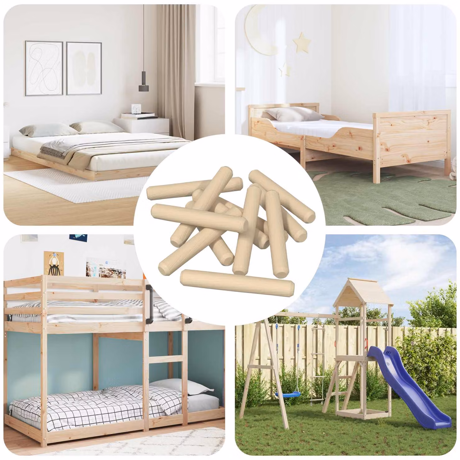 vidaXL Set di 12000 tasselli in legno massello marrone e beige lucidi