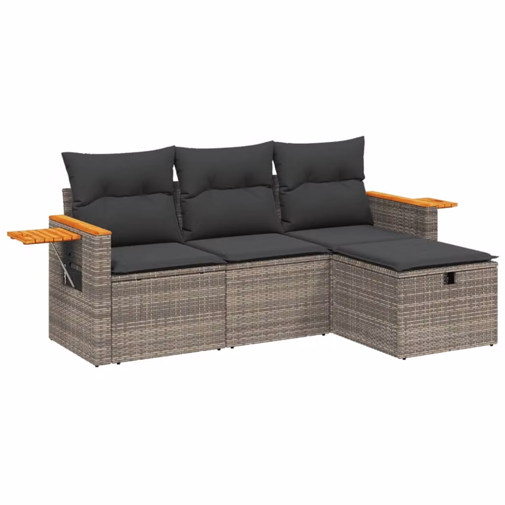 Set Divani da Giardino 4 pz con Cuscini in Polyrattan Grigio