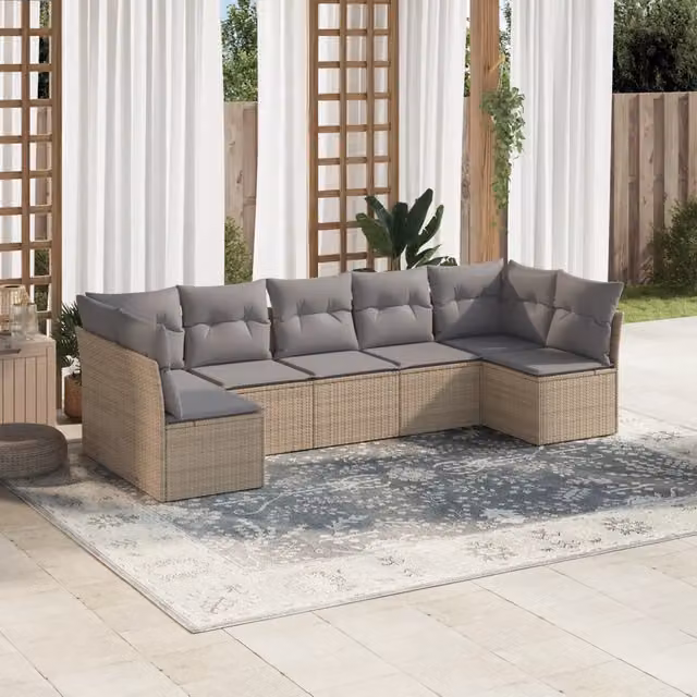 Set Divani da Giardino 7 pz con Cuscini Beige in Polyrattan 3249268