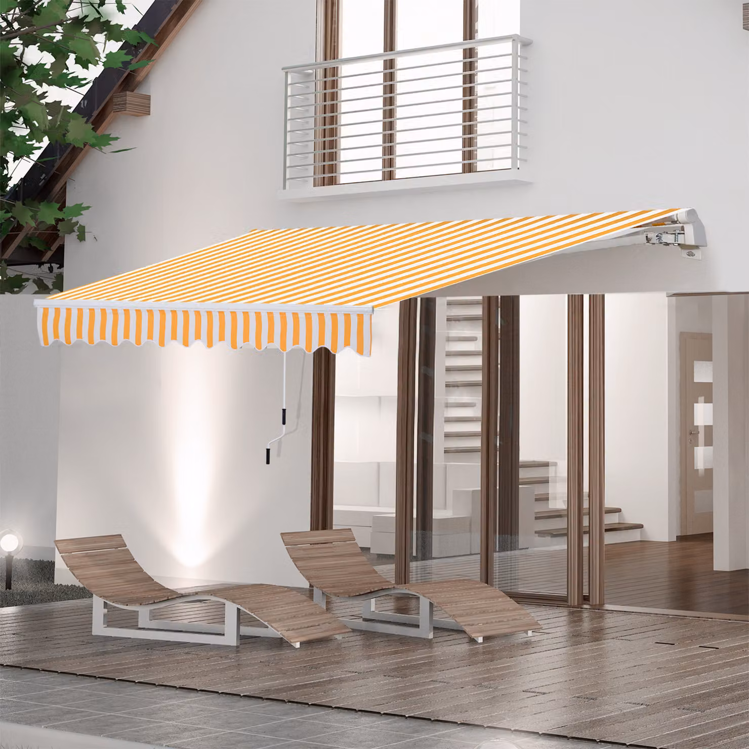 Outsunny Tenda da Sole a Bracci Esterna per Balcone a Parete, Impermeabile in Poliestere, Arancione e Bianco, L: 300 cm x P: 250 cm – 2