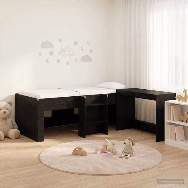 Letto alto per bambini con scrivania 2 pz Rovere Nero 3423455