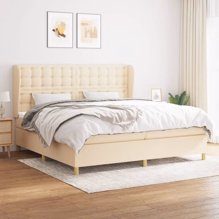 Maison Exclusive - Giroletto a Molle con Materasso Crema 200x200 cm in Tessuto