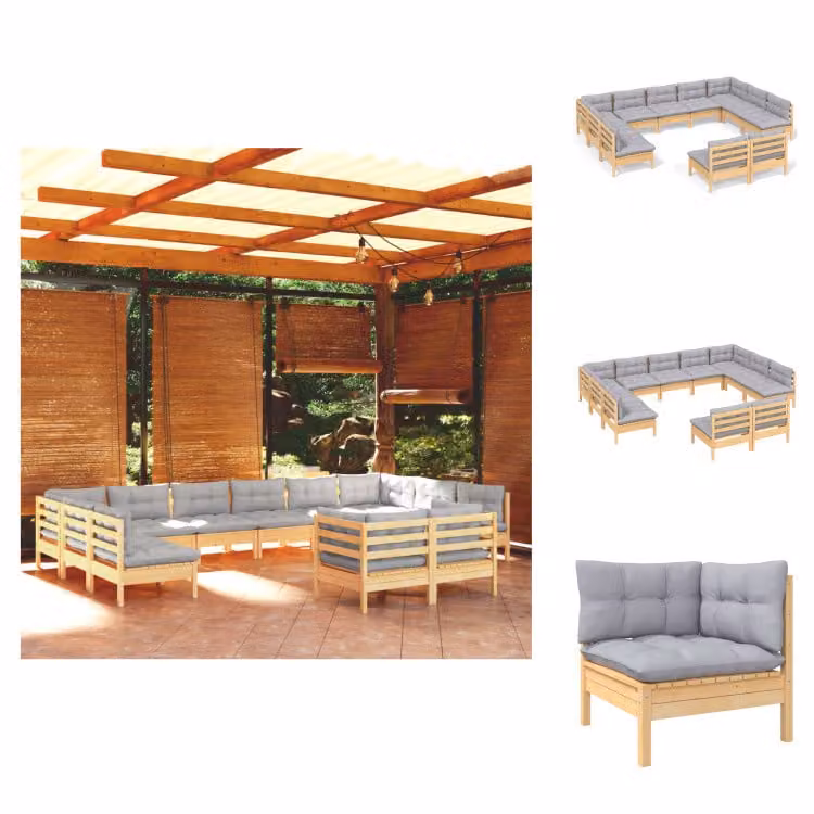 vidaXL set salotto da giardino 11 pezzi con cuscini grigi in pino massiccio - Set di mobili da giardino