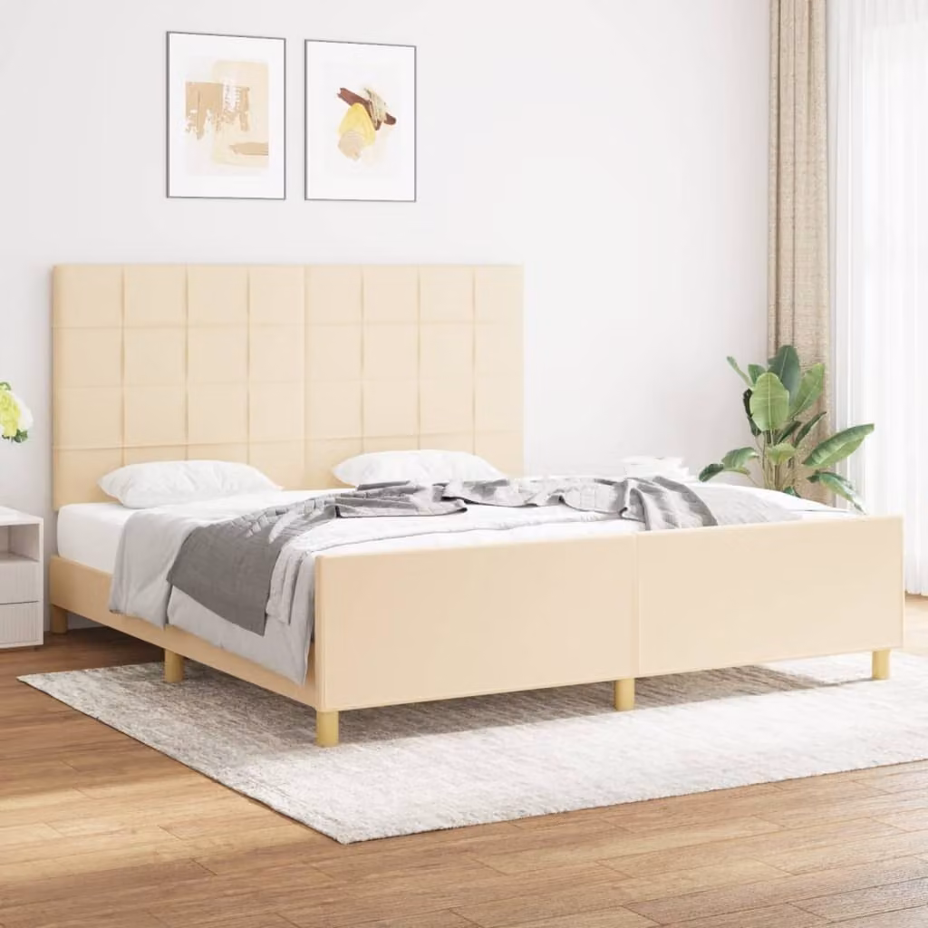 vidaXL Struttura letto con testiera in tessuto panna 180x200 cm - Struttura letto con testiera - Struttura letto con testiera - Struttura letto - Letto con testiera