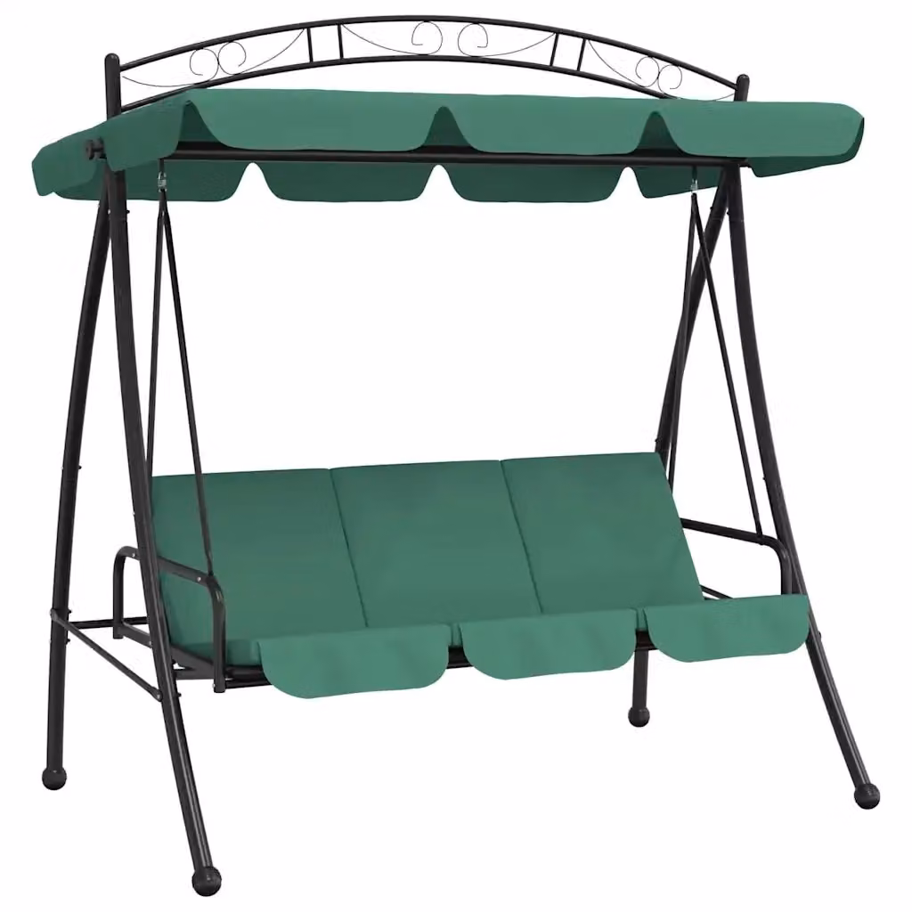 Panca a Dondolo con Baldacchino vidaXL Verde, Convertibile in Letto con Cuscini Inclusi, Struttura in Acciaio Verniciato e Tessuto per Giardino – 2