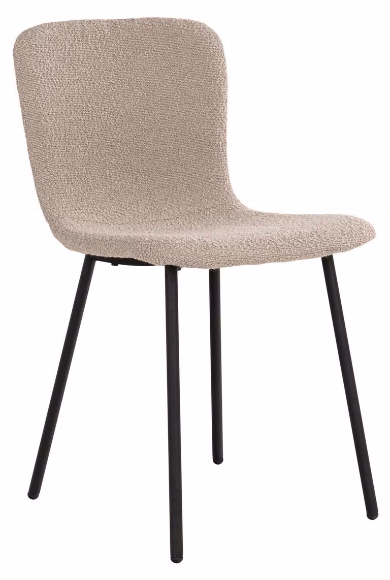 Sedia da pranzo in tessuto bouclé beige con gambe nere - Set da 2