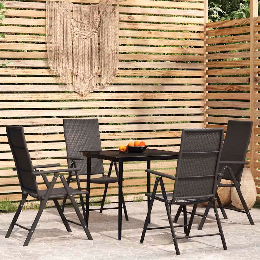 Set da pranzo da giardino vidaXL in metallo e vetro nero opaco, 5 pezzi