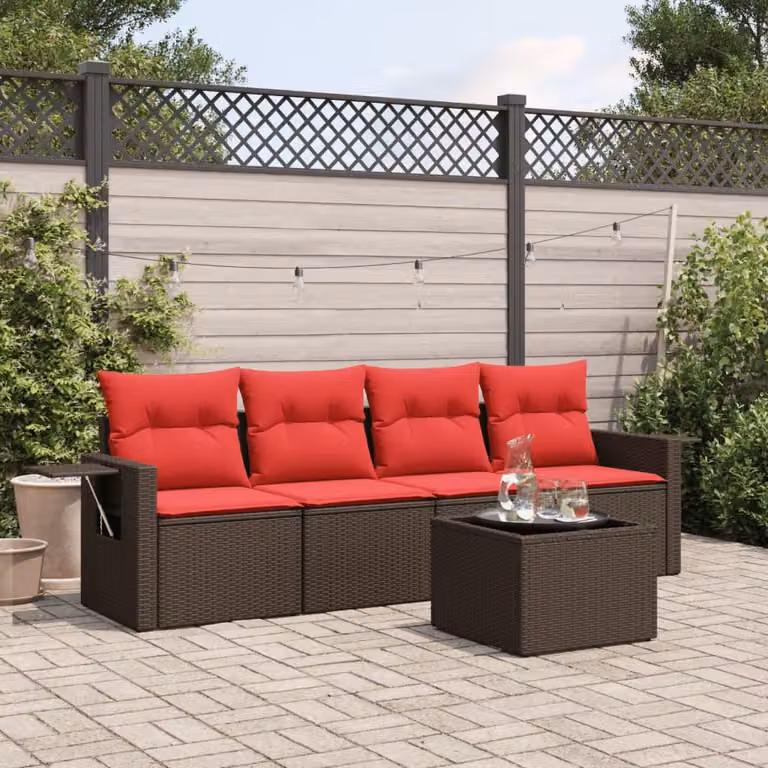 Maison Exclusive - Set di 5 divani da giardino con cuscini, marrone, polyrattan