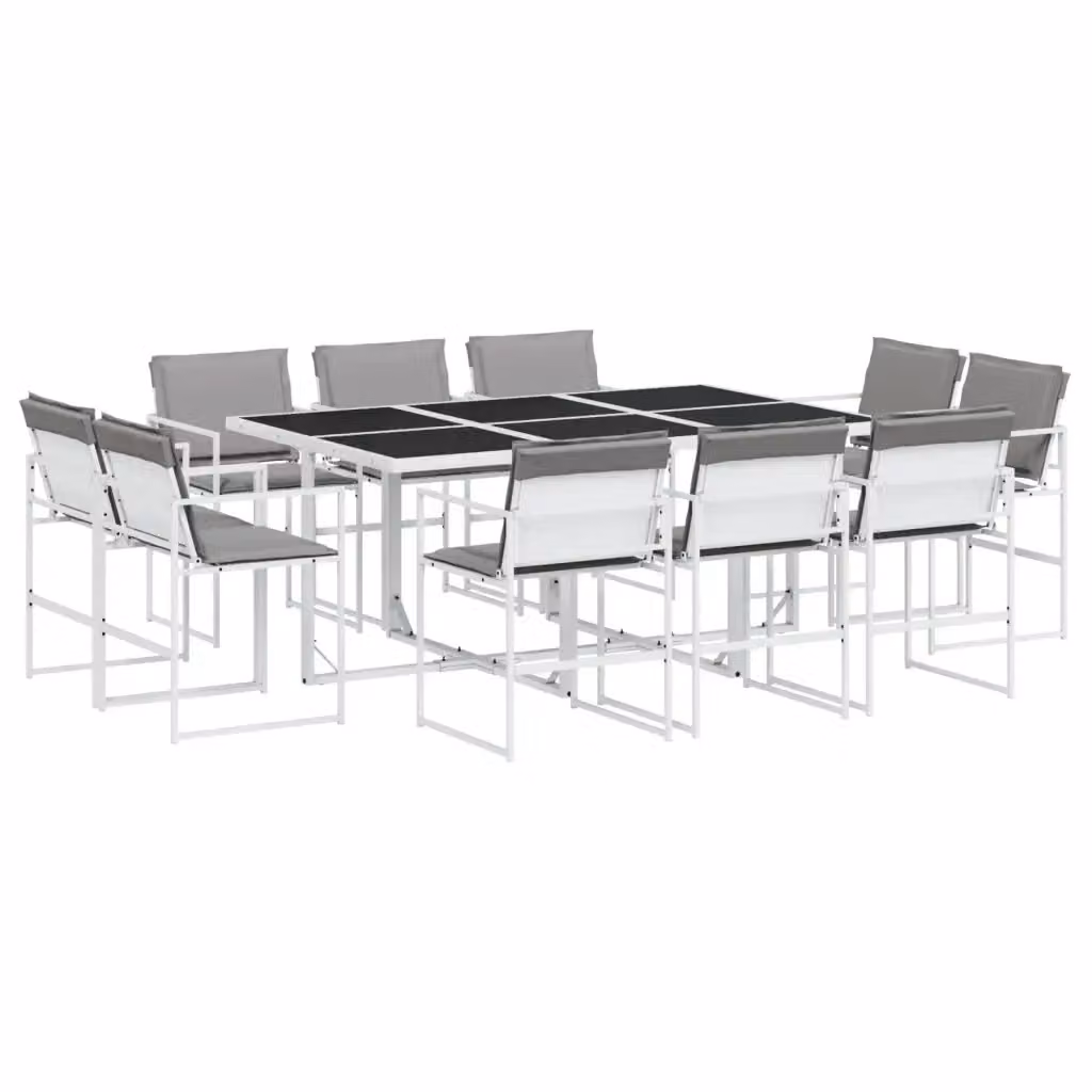Set da pranzo da giardino vidaXL in metallo e vetro con 11 pezzi, bianco e grigio – 2