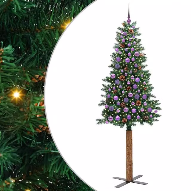 Albero di Natale snodato verde vidaXL con 300 LED luce bianca calda e supporto in legno, Altezza: 210 cm
