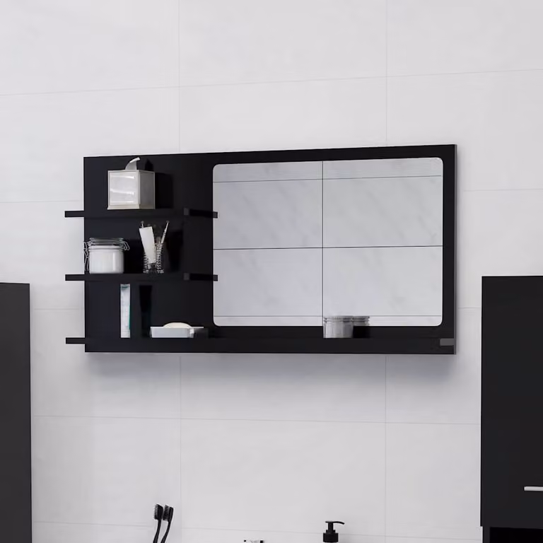 vidaXL Specchio da Bagno Moderno Nero Rettangolare L: 90 cm, P: 10,5 cm, H: 45 cm
