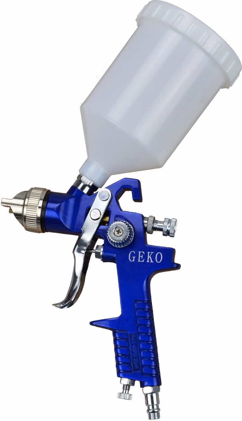 Pistola per verniciare a spruzzo ,serbatoio in plastica soprastante con capacità 600 ml e ugello 1,4 mm, HVLP