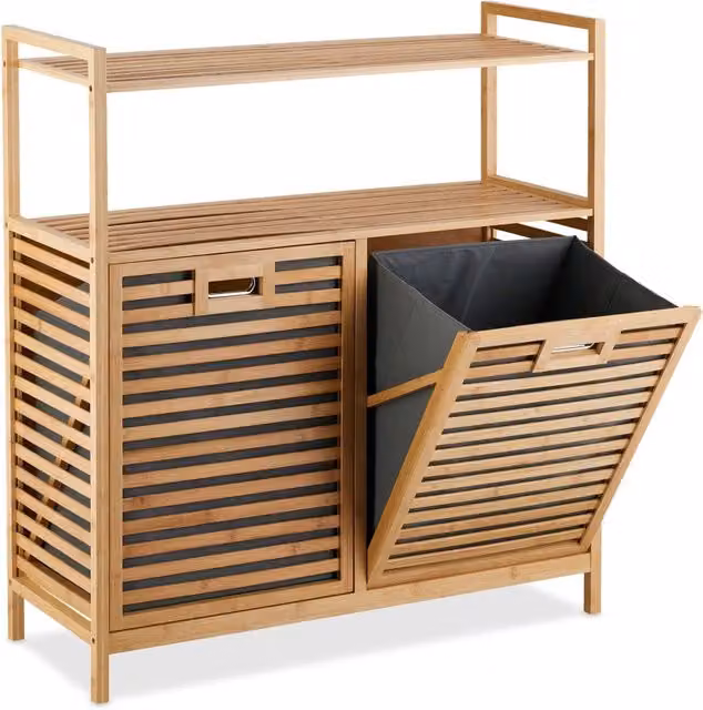 Mobile portabiancheria con 2 ripiani pratici portaoggetti per bagno 80 x 30 x 70 cm in bambù naturale 13_0015539