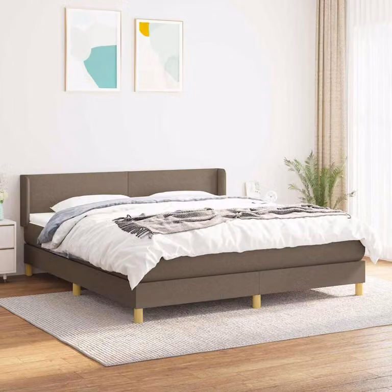 vidaXL Giroletto a Molle con Materasso Ibrido in Tessuto Beige e Bianco L/P/H: 180 x 200 x 88 cm