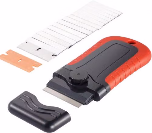 Raschietto VEVOR con lame di rasoio in acciaio al carbonio e POM, colore rosso, kit con 15 lame extra e sistema di bloccaggio con tappo di sicurezza per la rimozione di etichette, adesivi e decalcomanie