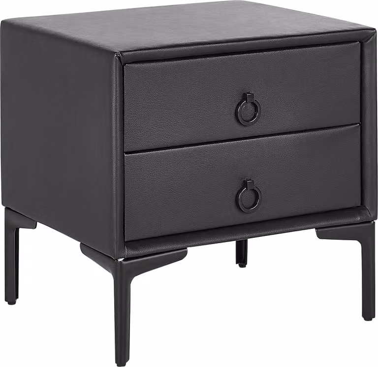 BELIANI Comodino nero imbottito in ecopelle 2 cassetti gambe in metallo tavolino moderno