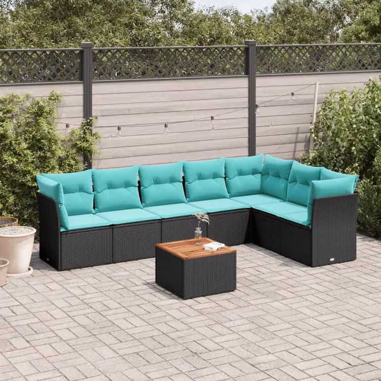 Maison Exclusive - Set da giardino 8 pezzi con cuscini in polyrattan nero