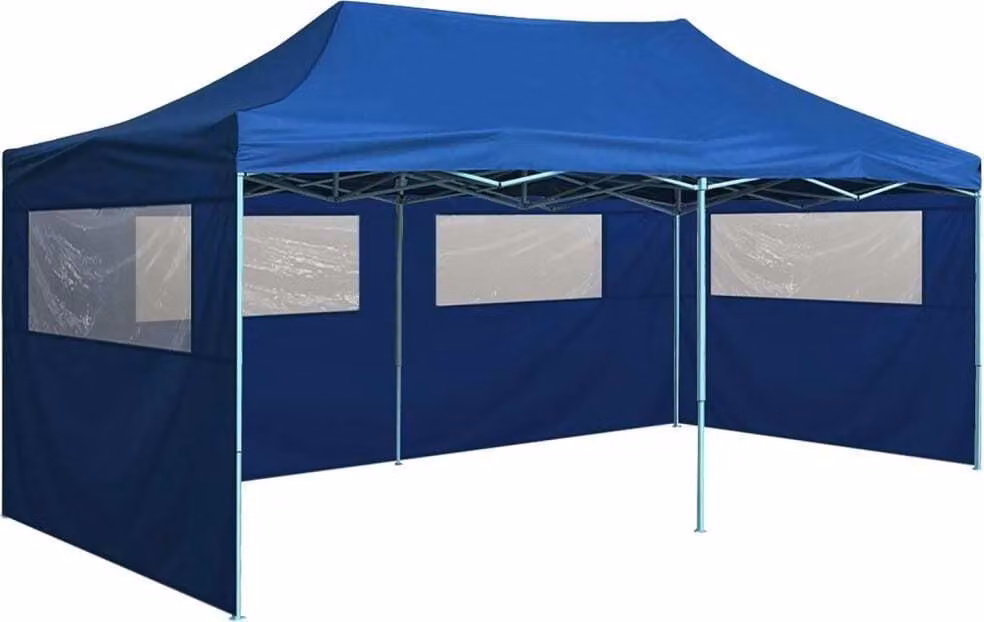 The Living Store Tenda professionale pieghevole per feste con 4 pareti laterali 3×6 m blu acciaio