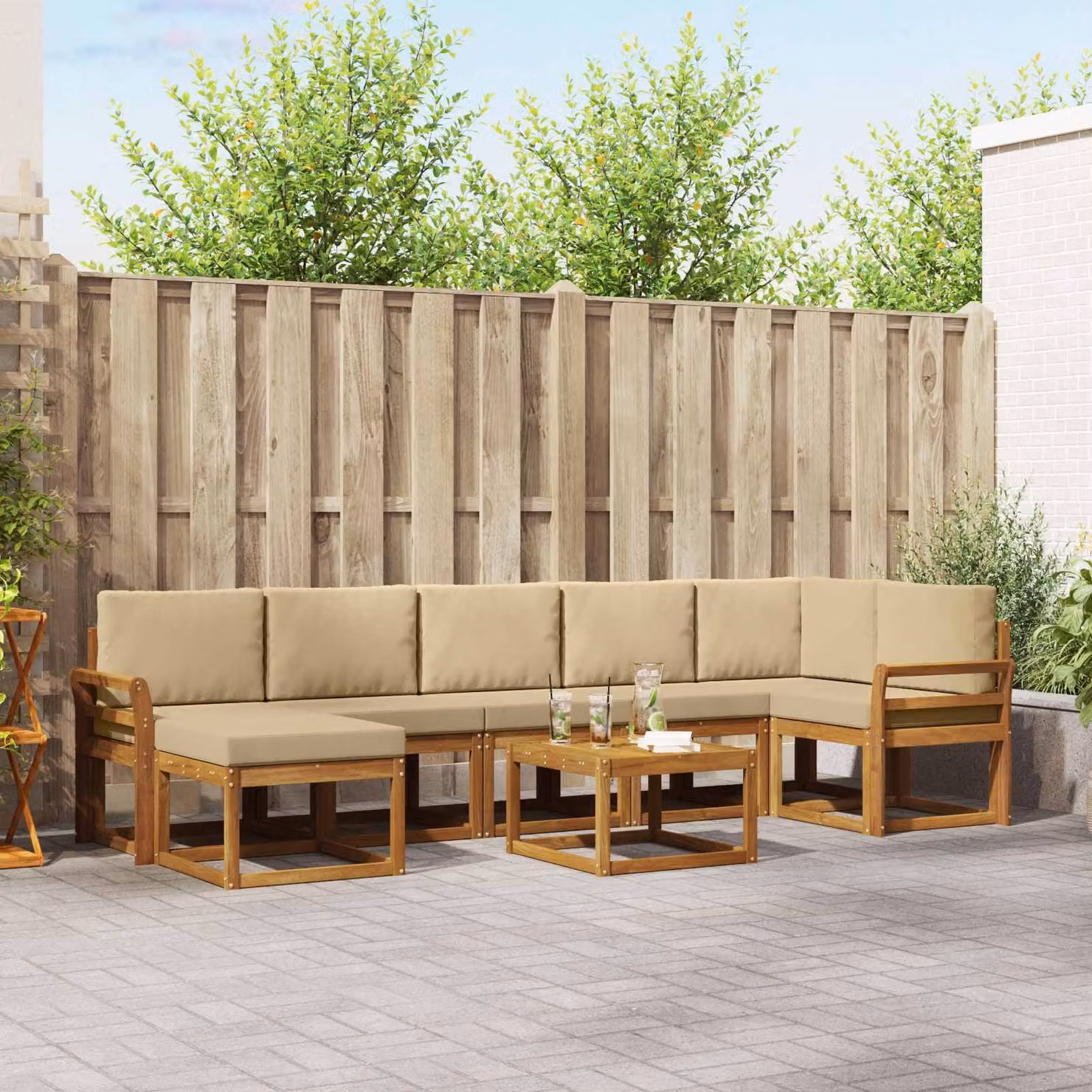 Set di divani da esterno vidaXL 8 pz in legno di acacia con cuscini beige e marrone per giardino e terrazza