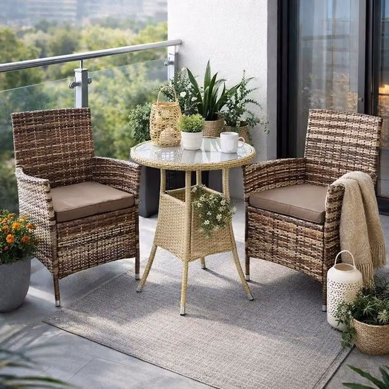 Set di mobili da giardino in polyrattan Set da giardino Set di sedute Set da pranzo in rattan Poltrona Beige